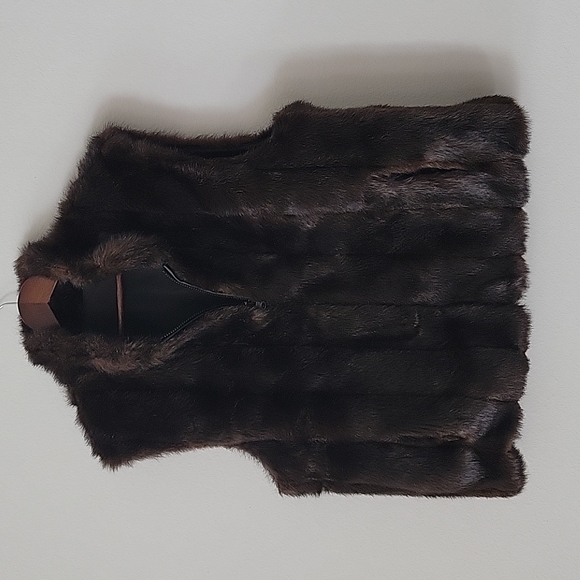 Faux Vegan Fur Reversible Fall Cozy Fuzzy Brown Black Vest Jacket Giacca Size XL - Picture 1 of 15